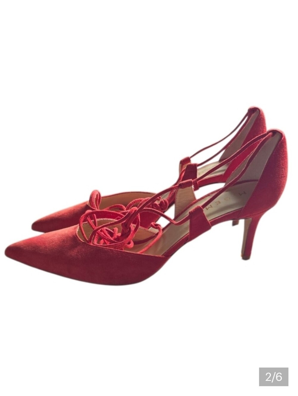 M. GEMI Red Lace Up Suede Heels Size EU 40 US 9